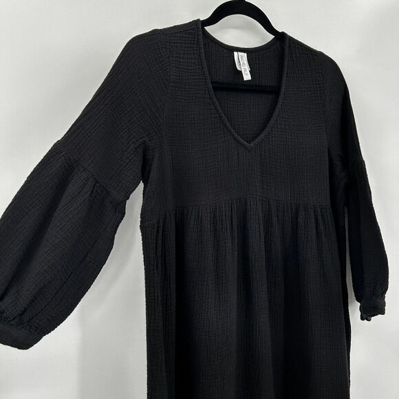 RACHEL PALLY Black Cecilia Cotton Gauze Tiered Boho Cottagecore Midi Dress Large - Picture 5 of 7